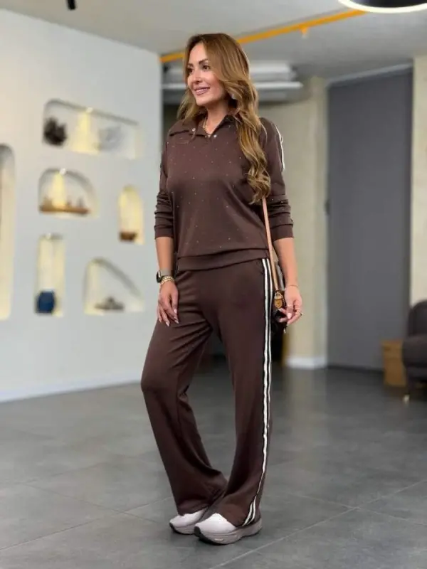 Kadın Polo Yaka çıt çıt Ve Inci Detay Ribanalı Ikili Takım - 4