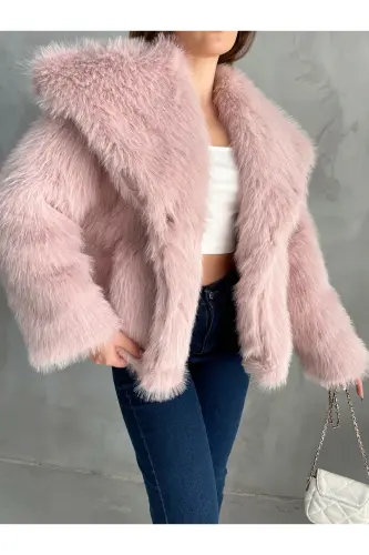 Kadın Premium Peluş Kışlık Premium Suni Mont - Pembe - 1