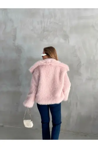 Kadın Premium Peluş Kışlık Premium Suni Mont - Pembe - 5