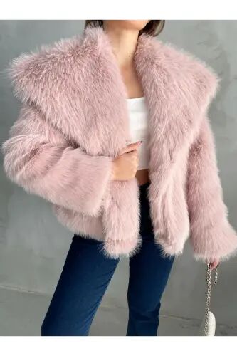 Kadın Premium Peluş Kışlık Premium Suni Mont - Pembe - GM Butikk (1)