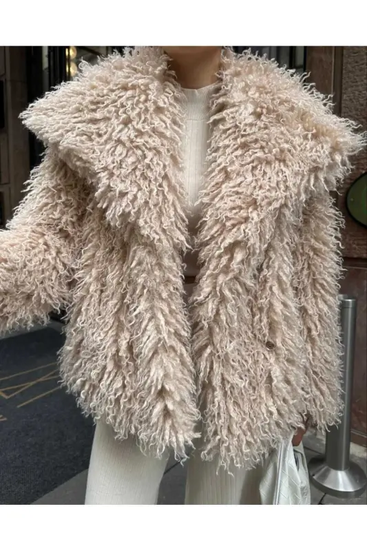 Kadın Premium Peluş Kışlık Suni Premium Kürk Mont Bej - bej - 3