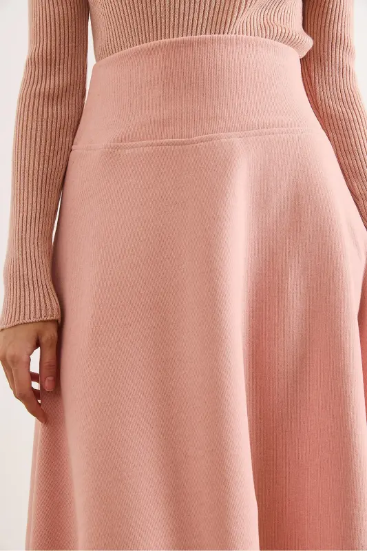 Kadın Pudra Beli Bantlı Selanik Çan Etek ETK-19000297-Pudra - 4