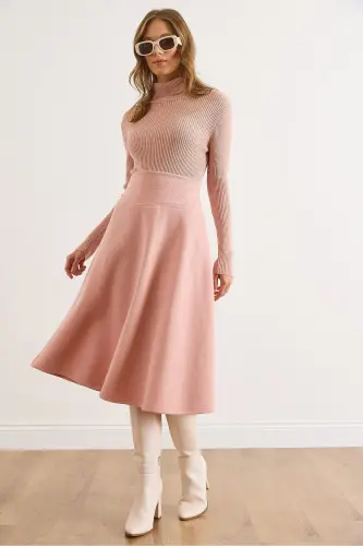 Kadın Pudra Beli Bantlı Selanik Çan Etek ETK-19000297-Pudra - 5