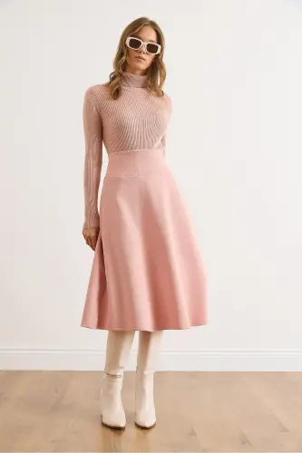 Kadın Pudra Beli Bantlı Selanik Çan Etek ETK-19000297-Pudra - 6