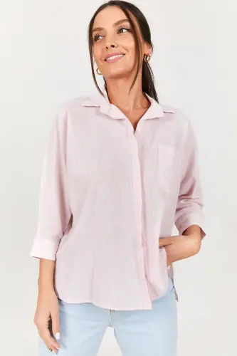 Kadın Pudra CEPLİ SALAŞ KETEN GÖMLEK ARM-21Y001035-Pudra - 2