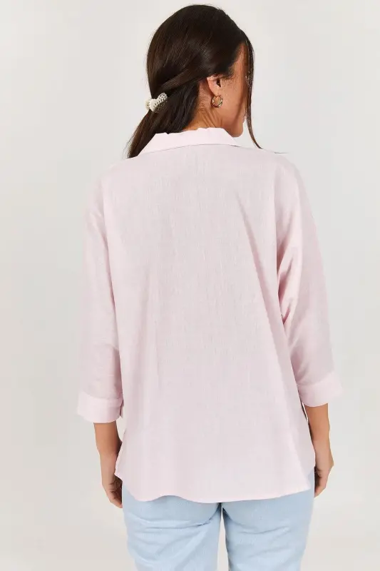 Kadın Pudra CEPLİ SALAŞ KETEN GÖMLEK ARM-21Y001035-Pudra - 4