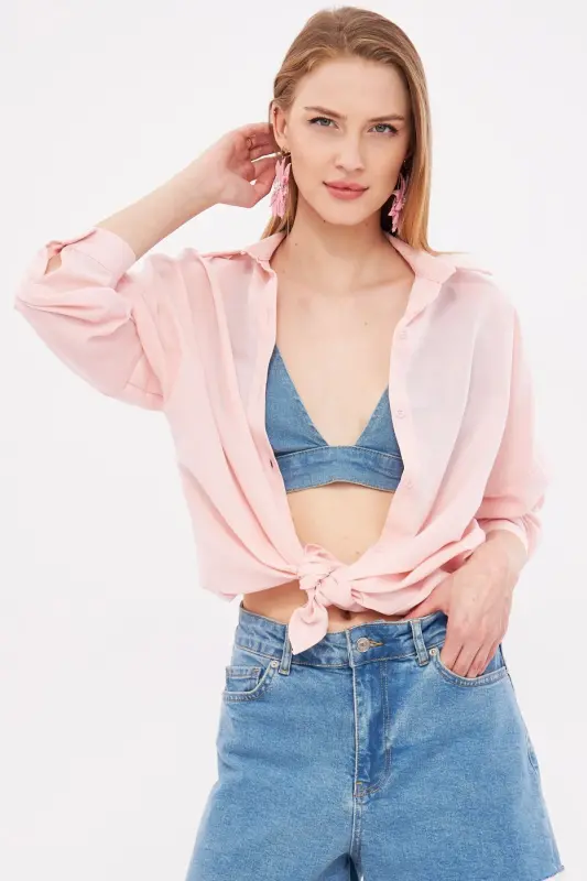 Damen-Puder-Oversize-Lang-Basic-Shirt ARM-22Y001118 - Puder - 1