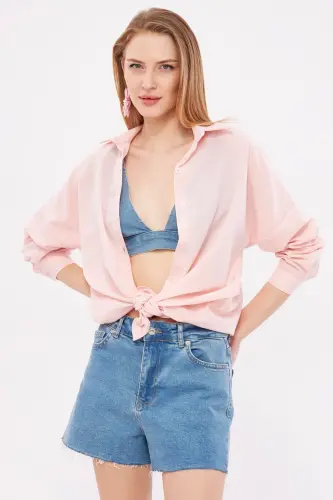 Damen-Puder-Oversize-Lang-Basic-Shirt ARM-22Y001118 - Puder - 3
