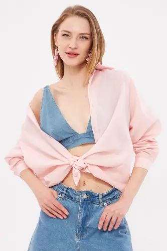 Damen-Puder-Oversize-Lang-Basic-Shirt ARM-22Y001118 - Puder - 4