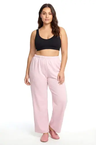 Kadın Pudra Pembe Büyük Beden Cepli Pijama Altı - 1