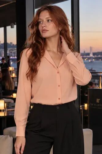 Kadın Pudra Uzun Kollu Düz Gömlek ARM-18Y001176 - PUDRA - 1
