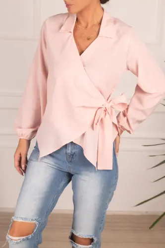 Kadın Pudra Yakalı Kruvaze Bluz ARM-22Y024025-Pudra - ARMONIKA (1)