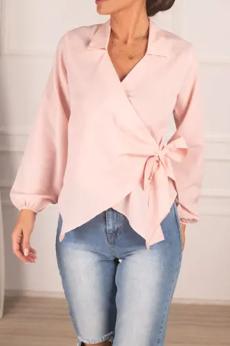 Kadın Pudra Yakalı Kruvaze Bluz ARM-22Y024025-Pudra - 1