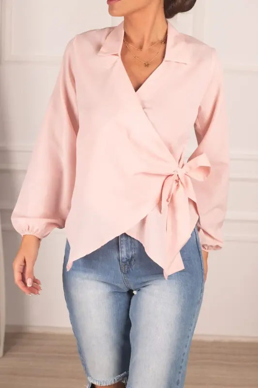 Kadın Pudra Yakalı Kruvaze Bluz ARM-22Y024025-Pudra - 1