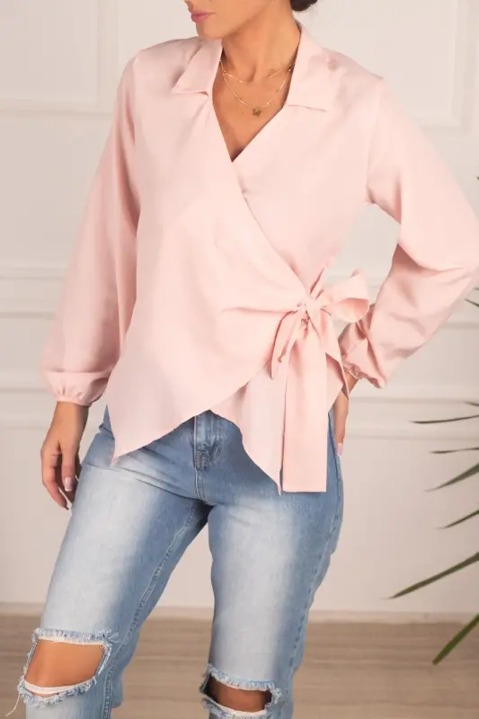 Kadın Pudra Yakalı Kruvaze Bluz ARM-22Y024025-Pudra - 2