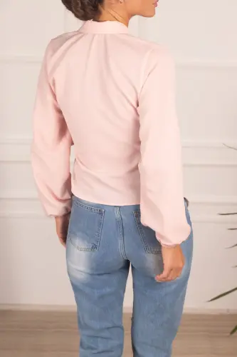 Kadın Pudra Yakalı Kruvaze Bluz ARM-22Y024025-Pudra - 4