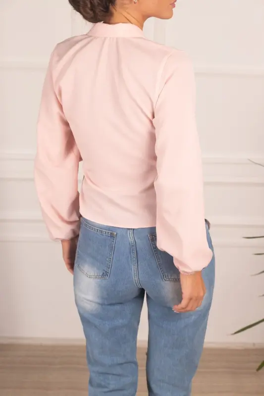 Kadın Pudra Yakalı Kruvaze Bluz ARM-22Y024025-Pudra - 4