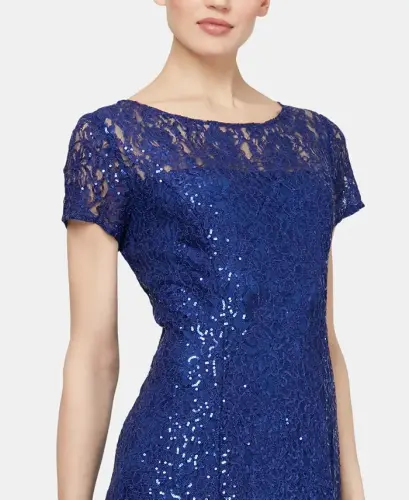 Women's Sequined Lace Midi Dresses - Iris Blue - SL FASHIONS (1)