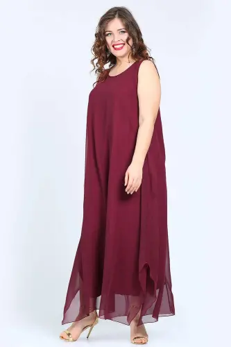 Kadın Rahat Kesim Bordo Şifon Abiye KL3066 - 3