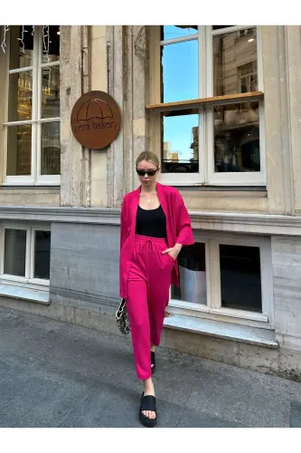 Kadın Raht Kesim Kimono Alt Üst Takım-pembe - AFROGİYİM (1)