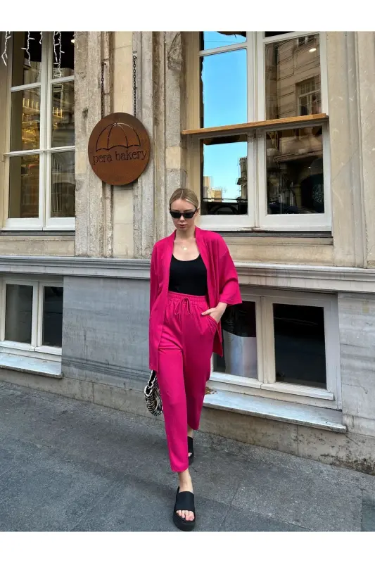 Kadın Raht Kesim Kimono Alt Üst Takım-pembe - 2