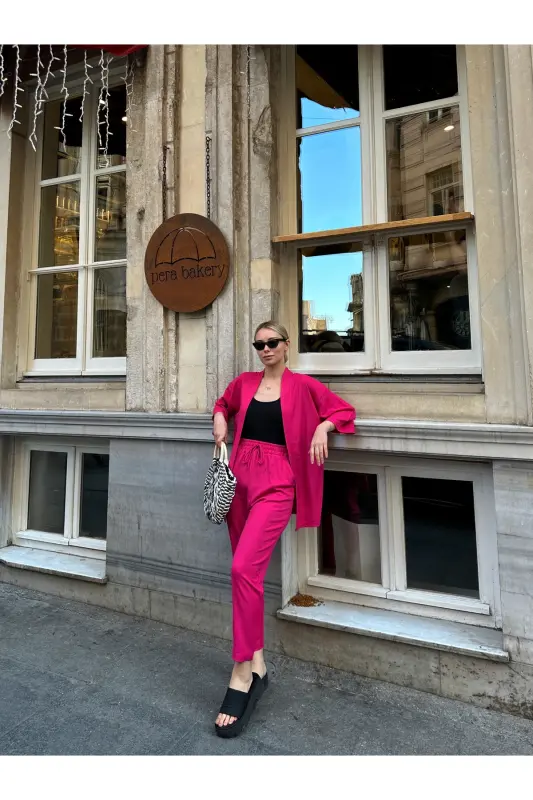 Kadın Raht Kesim Kimono Alt Üst Takım-pembe - 5
