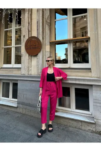 Kadın Raht Kesim Kimono Alt Üst Takım-pembe - 7