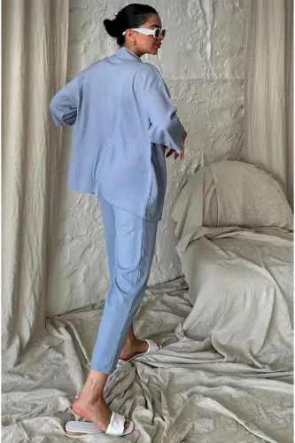 Kadın Rahat Kesim Kimono Alt Uzun Üst Yazlık Takım-mavi - 4