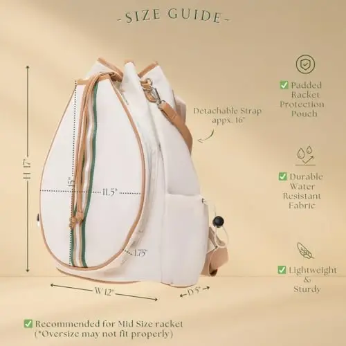 Mini Momo Tennis Bag for Women Racket Tote, Stylish Backpack - Unisex Racquet Sports Pickleball Bag Convertible Shoulder, Crossbody Strap Large Compartment - 3