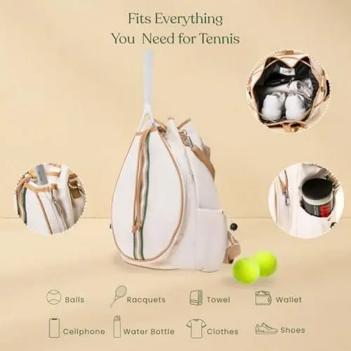 Mini Momo Tennis Bag for Women Racket Tote, Stylish Backpack - Unisex Racquet Sports Pickleball Bag Convertible Shoulder, Crossbody Strap Large Compartment - 4