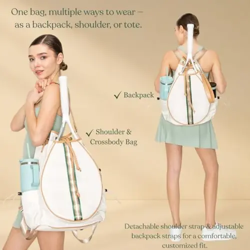 Mini Momo Tennis Bag for Women Racket Tote, Stylish Backpack - Unisex Racquet Sports Pickleball Bag Convertible Shoulder, Crossbody Strap Large Compartment - 5