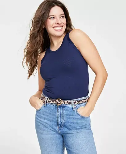Women's Ribbed High-Neck Tank Top, Created for Modazone-Intrepid Blue 