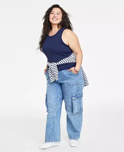 Women's Ribbed High-Neck Tank Top, Created for Modazone-Intrepid Blue - 3