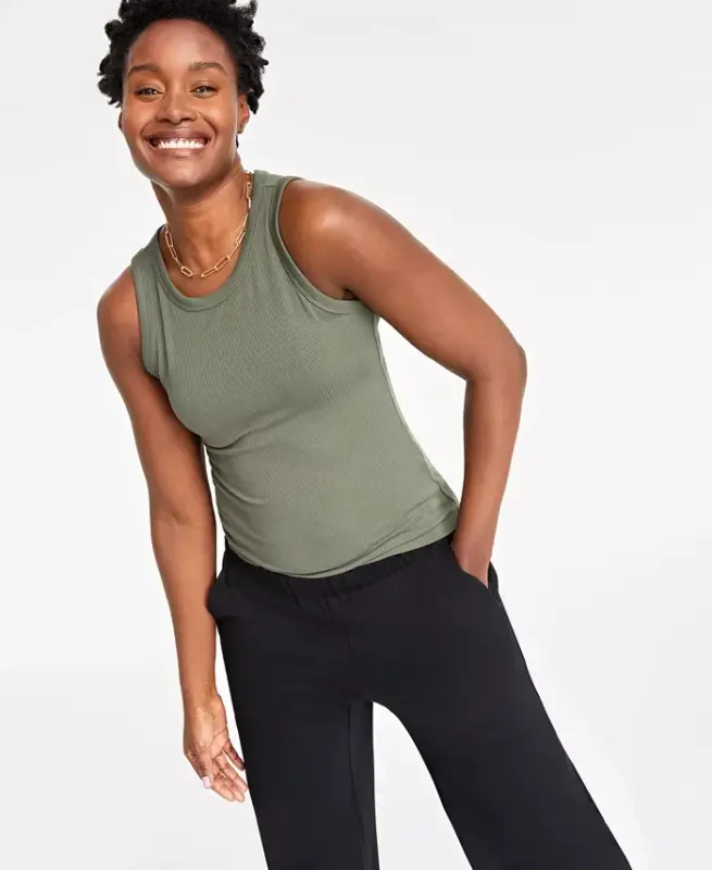 Women's Ribbed High-Neck Tank Top, Created for Modazone-Palmetto - 1