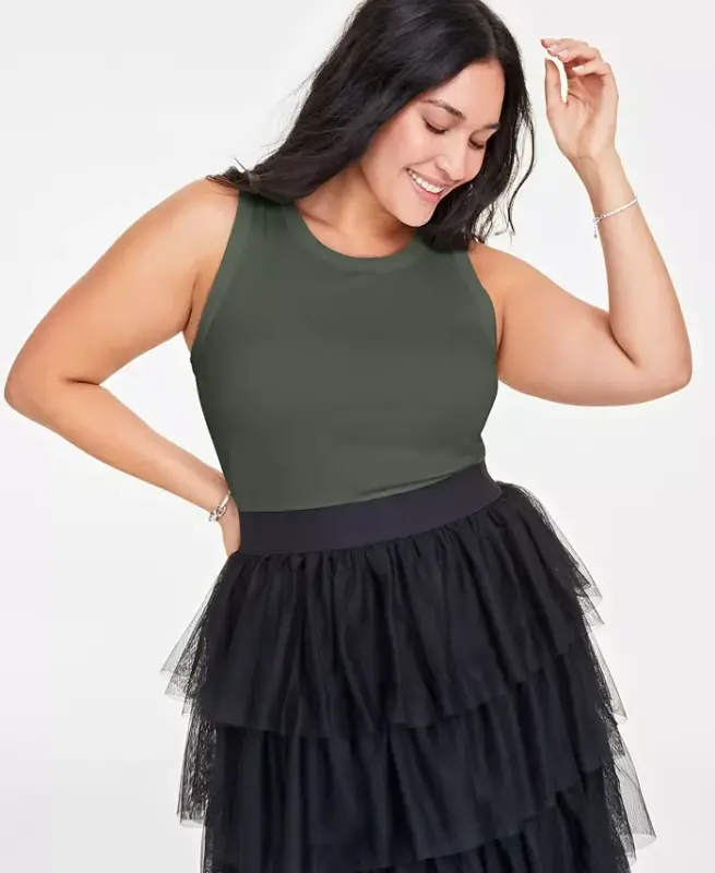 Women's Ribbed High-Neck Tank Top, Created for Modazone-Palmetto - 3
