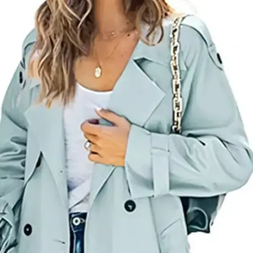 Women's Windproof Trench Coat Notched Lapel Double Breasted Long Overcoat Casual Fall Winter Windbreaker Outerwear - 3