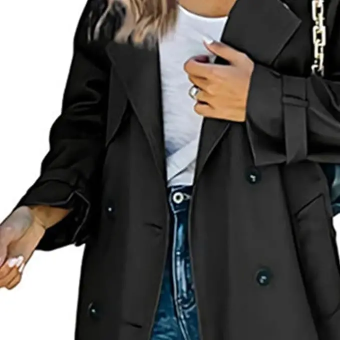 Women's Windproof Trench Coat Notched Lapel Double Breasted Long Overcoat Casual Fall Winter Windbreaker Outerwear - 3