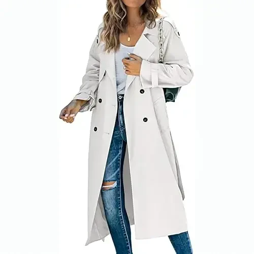 Women's Windproof Trench Coat Notched Lapel Double Breasted Long Overcoat Casual Fall Winter Windbreaker Outerwear - 2