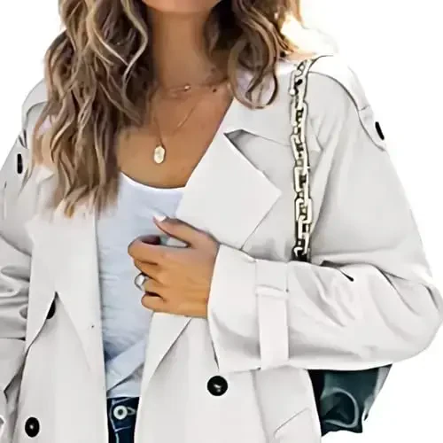 Women's Windproof Trench Coat Notched Lapel Double Breasted Long Overcoat Casual Fall Winter Windbreaker Outerwear - 3