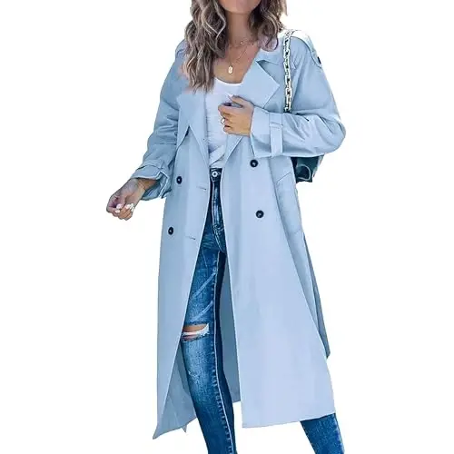 Women's Windproof Trench Coat Notched Lapel Double Breasted Long Overcoat Casual Fall Winter Windbreaker Outerwear - 1