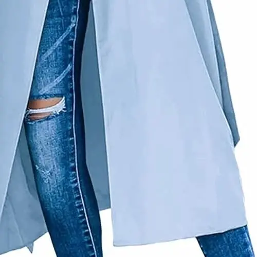 Women's Windproof Trench Coat Notched Lapel Double Breasted Long Overcoat Casual Fall Winter Windbreaker Outerwear - 5
