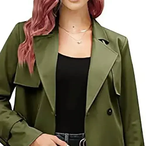 Women's Windproof Trench Coat Notched Lapel Double Breasted Long Overcoat Casual Fall Winter Windbreaker Outerwear - 4