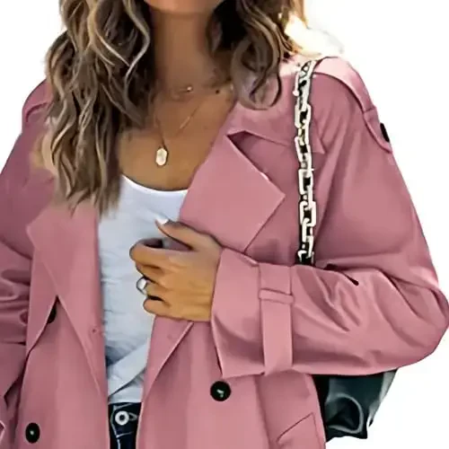 Women's Windproof Trench Coat Notched Lapel Double Breasted Long Overcoat Casual Fall Winter Windbreaker Outerwear - 4