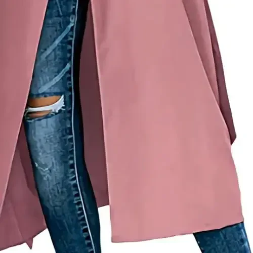 Women's Windproof Trench Coat Notched Lapel Double Breasted Long Overcoat Casual Fall Winter Windbreaker Outerwear - 5