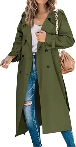 Women's Windproof Trench Coat Notched Lapel Double Breasted Long Overcoat Casual Fall Winter Windbreaker Outerwear - 1