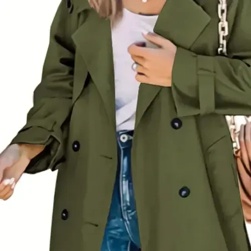 Women's Windproof Trench Coat Notched Lapel Double Breasted Long Overcoat Casual Fall Winter Windbreaker Outerwear - 3