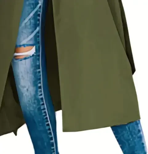 Women's Windproof Trench Coat Notched Lapel Double Breasted Long Overcoat Casual Fall Winter Windbreaker Outerwear - 4