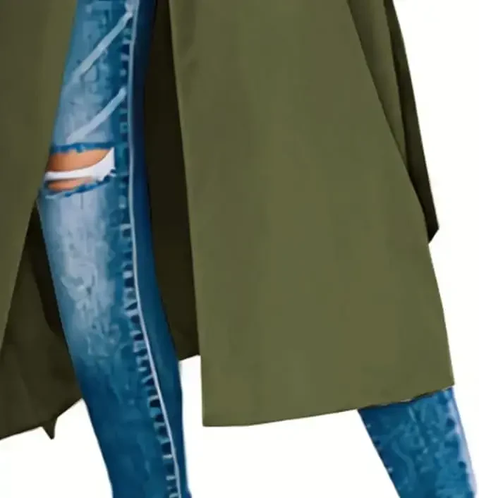 Women's Windproof Trench Coat Notched Lapel Double Breasted Long Overcoat Casual Fall Winter Windbreaker Outerwear - 4