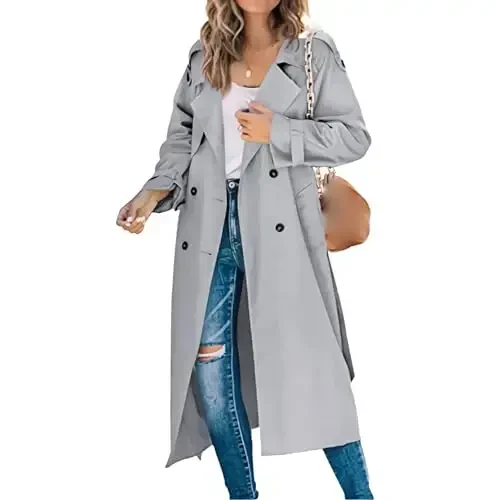 Women's Windproof Trench Coat Notched Lapel Double Breasted Long Overcoat Casual Fall Winter Windbreaker Outerwear - 1