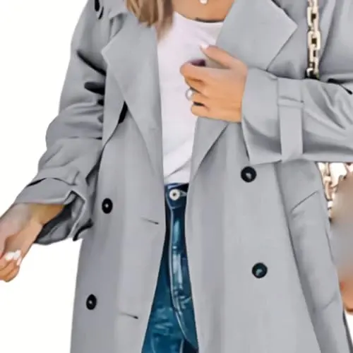 Women's Windproof Trench Coat Notched Lapel Double Breasted Long Overcoat Casual Fall Winter Windbreaker Outerwear - 4